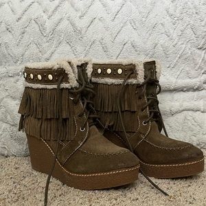 Sam Edelman wedge bootie with fringe! 8.5 hardly worn!